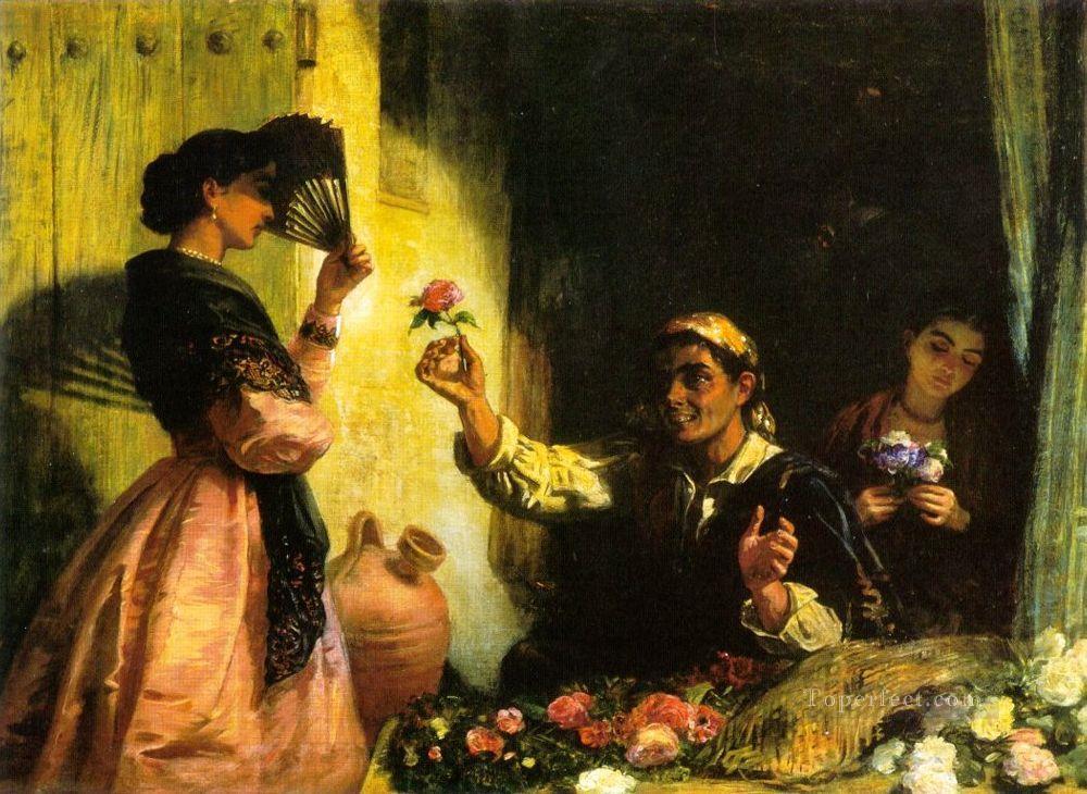 Un vendedor de flores español Edwin Long Pintura al óleo